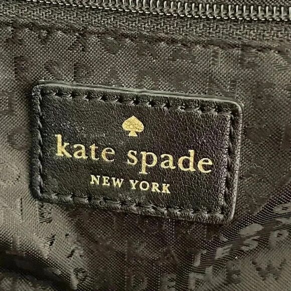 Kate Spade New York Logo Black Leather Tote Double Handles Shoulder Bag Ruffle - Picture 13 of 16